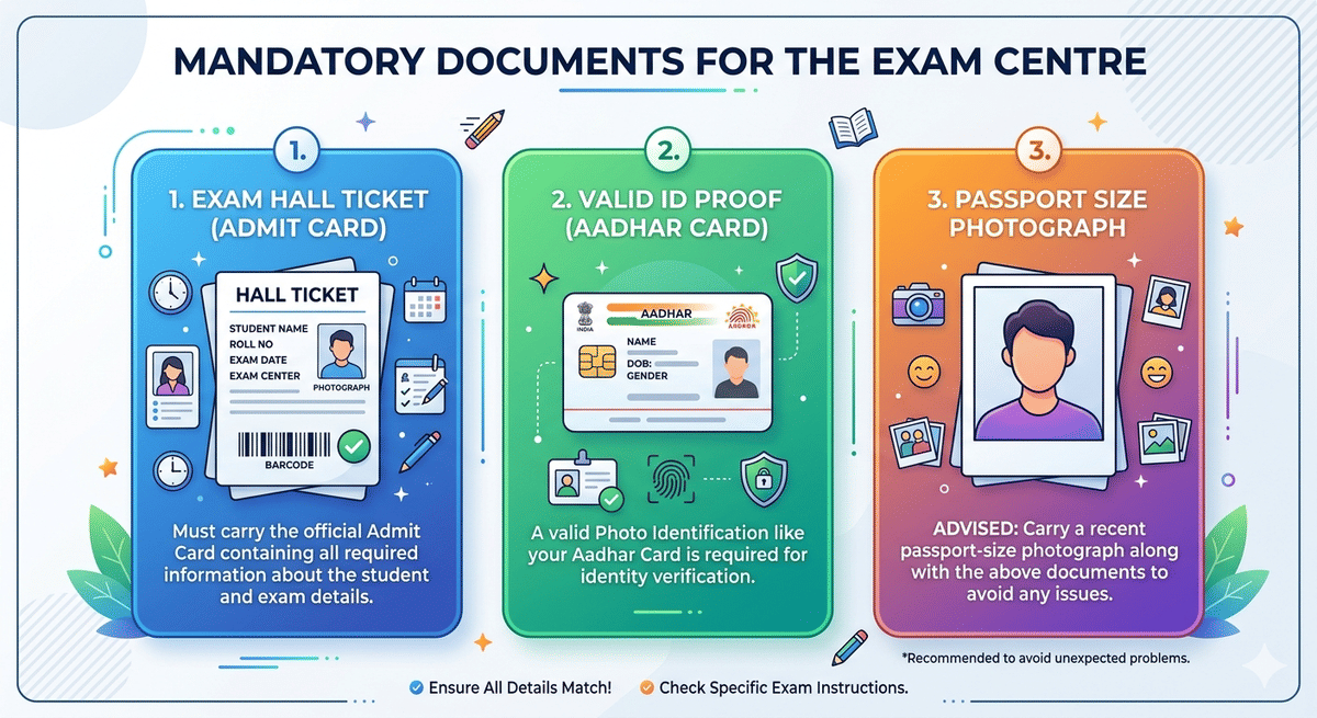 Mandatory Documents to carried to the Exam Centre
