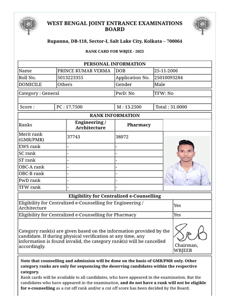 Details Mentioned in WBJEE Merit List 2026