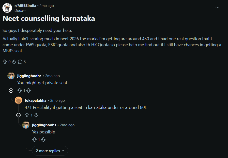 NEET Karnataka Counselling 2026: Reddit Discussion