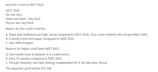 NEET Previous Year Cutoff 2025 vs Expected 2026 for MBBS BDS – Reddit Discussion