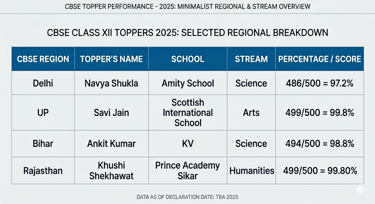 CBSE Class 12 2025 Toppers from Delhi, UP, Bihar, Rajasthan