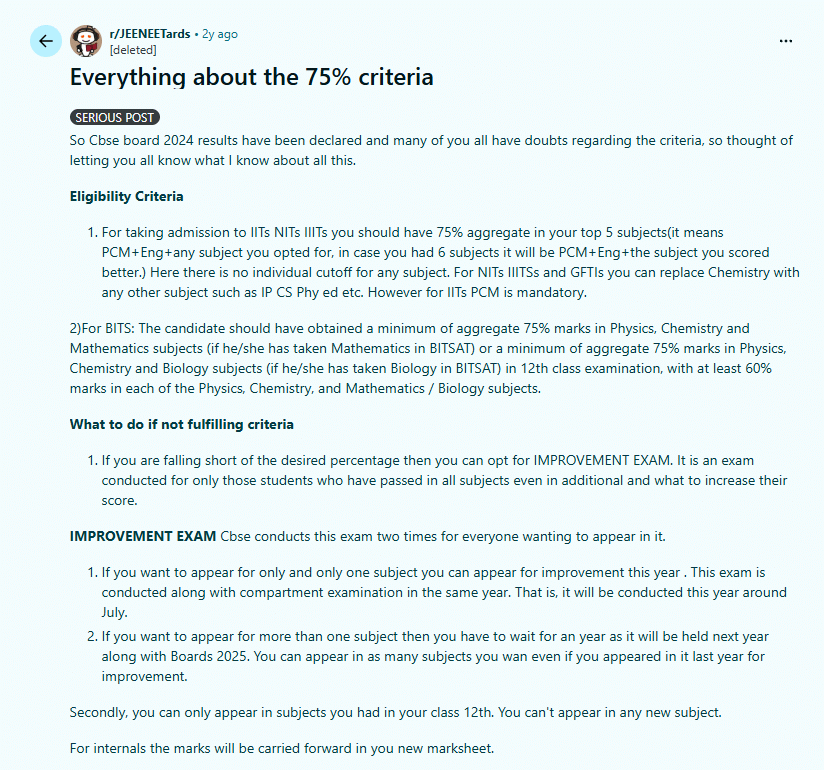 JEE Main Eligibility Marks in 12th Subject wise 2026: Reddit Discussions
