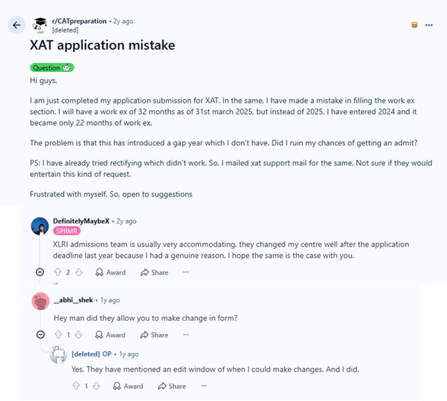 XAT 2027 Application Form Mistakes: Reddit Discussions