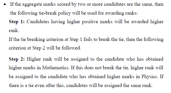 Tie-Breaking Rules for JEE Advanced Rank 