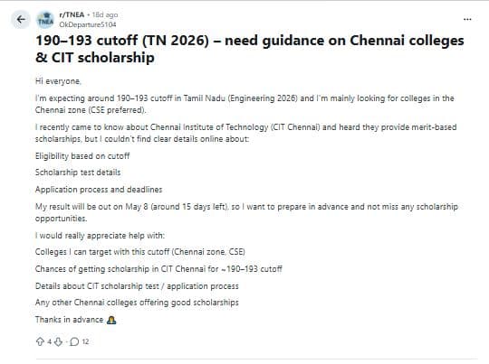 TNEA 2026 Colleges for Cutoff Marks Between 140 to 160: Reddit Discussions