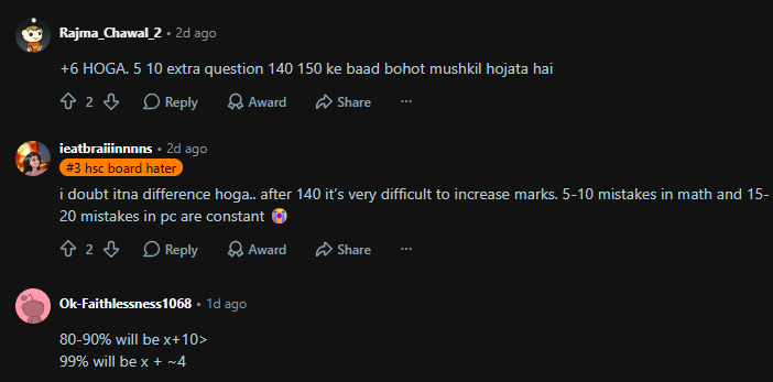Reddit Discussion on MHT CET April 2026 Marks vs Percentile