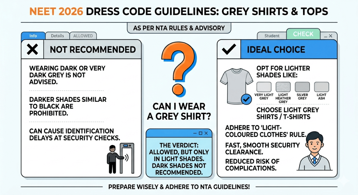 Can I wear a grey shirt in NEET 2026?