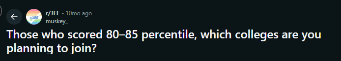 Reddit Discussion on JEE Mains Colleges with 80 Percentile