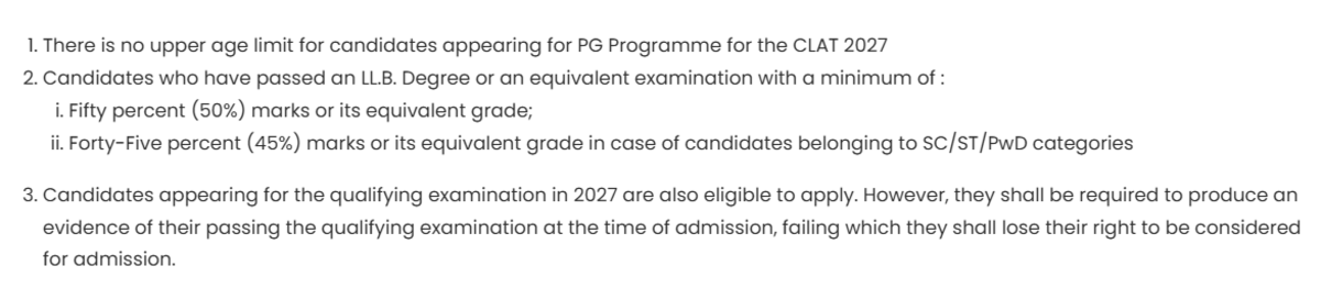 CLAT PG 2027 Eligibility Criteria