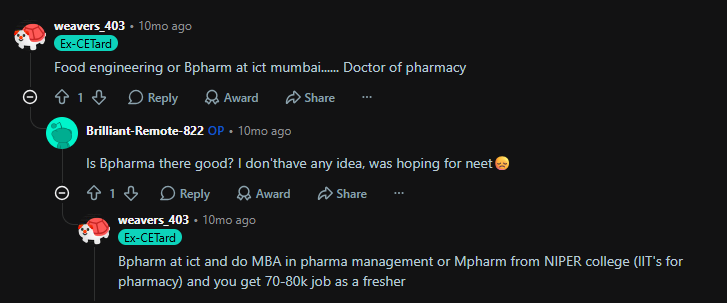Reddit Discussion on MHT CET PCB Colleges at 99.2 Percentile