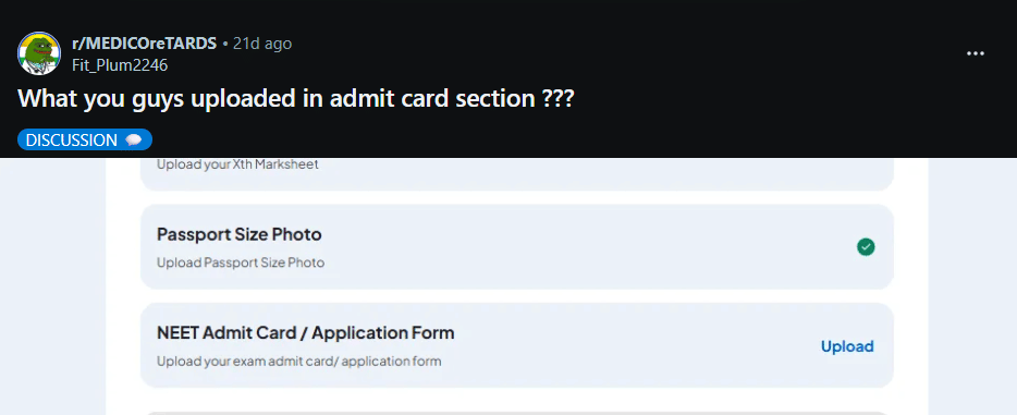 Reddit Discussion about NEET Admit Card