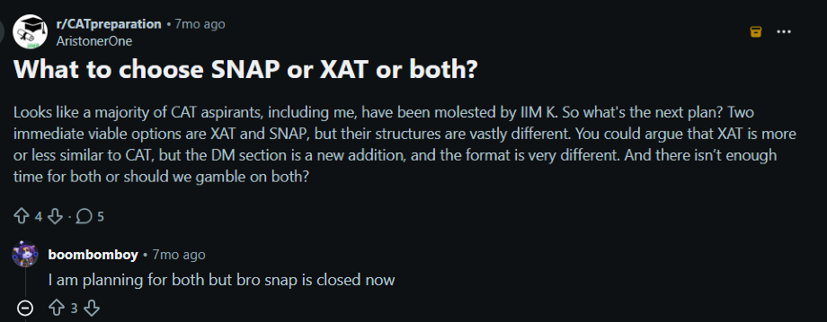 CAT vs XAT vs SNAP 2026: Reddit Discussion