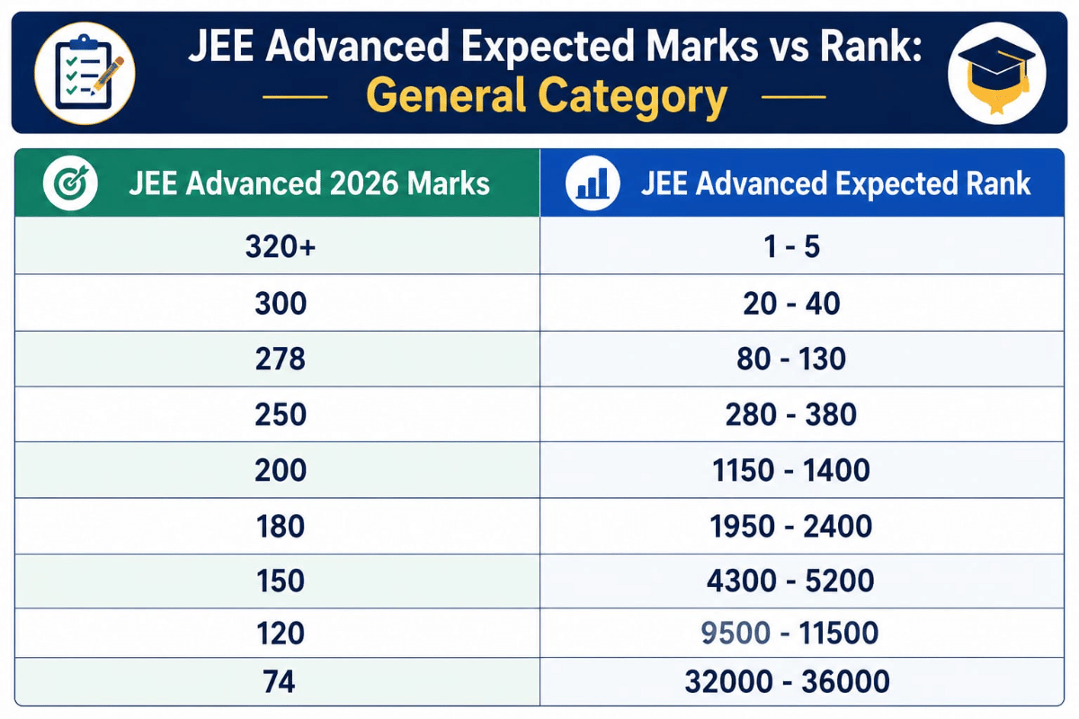 JEE Advanced Expected Marks vs Rank: General Category 