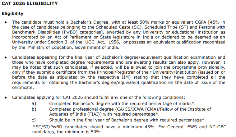 CAT 2026 Eligibility Criteria