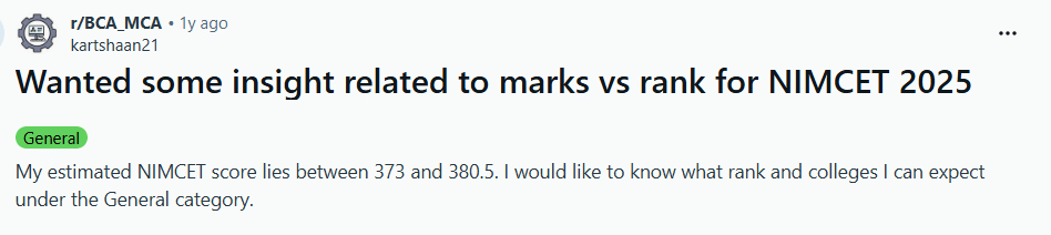 NIMCET 2026: Rank vs College Reddit Discussion