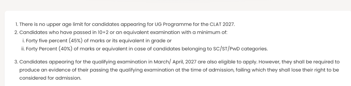 CLAT Eligibility Criteria 2027