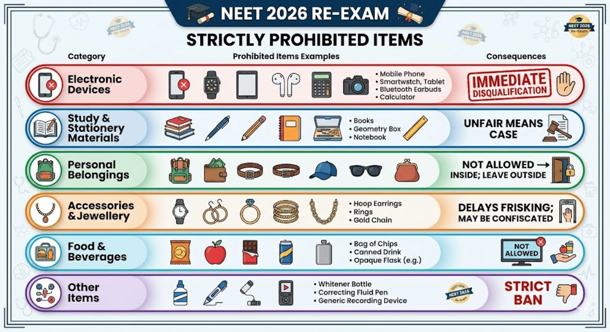 Re-NEET 2026 Exam Day Prohibited Items