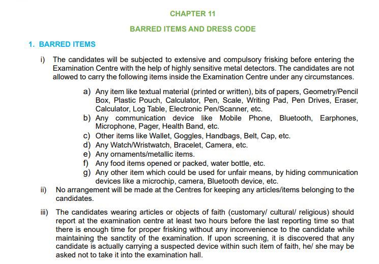 NEET 2026 Prohibited Items
