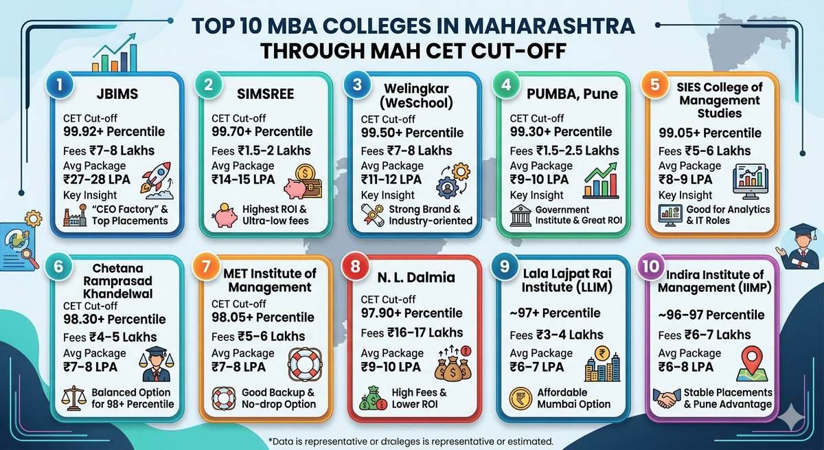 Top 10 MBA colleges in Maharashtra through CET cutoff