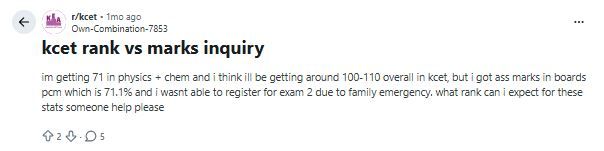 KCET 2026 Expected Rank for 100 Marks: Reddit Discussions