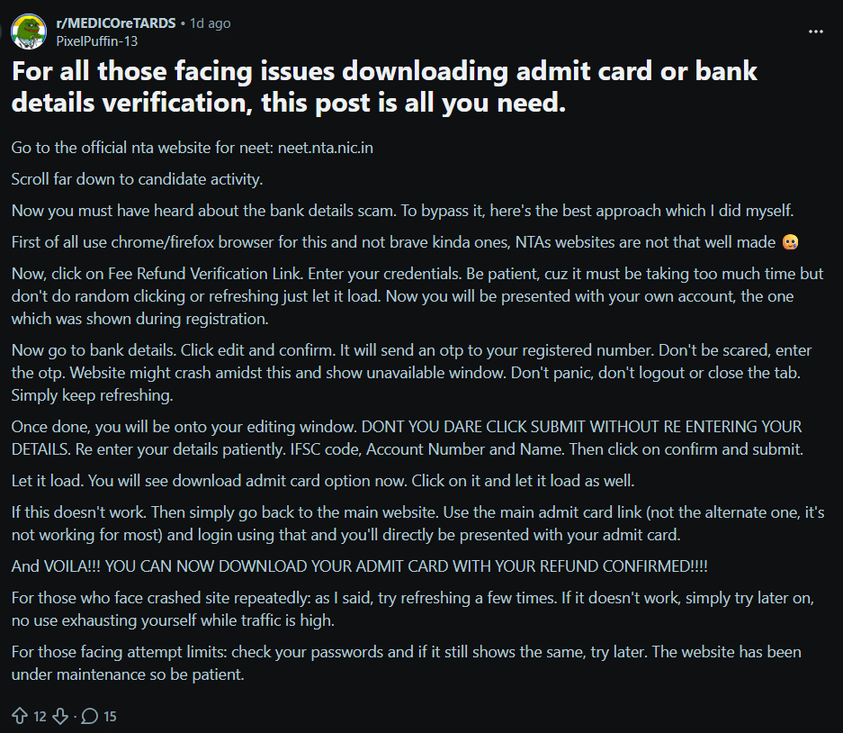 Re-NEET UG Admit Card Problem 2026 : Reddit Discussion