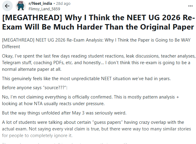 Re-NEET 2026 High Weightage Chapters: Reddit Discussion
