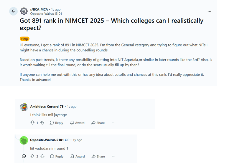 NIMCET Cutoff Category Wise: Reddit Discussions
