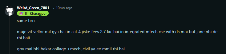 Reddit Discussion on JEE Mains Colleges with 80 Percentile