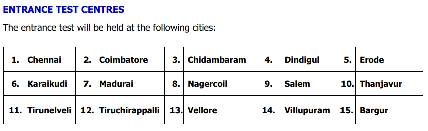 TANCET 2027 Exam Centres