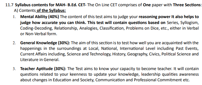 MAH B.Ed CET Exam Syllabus 2027