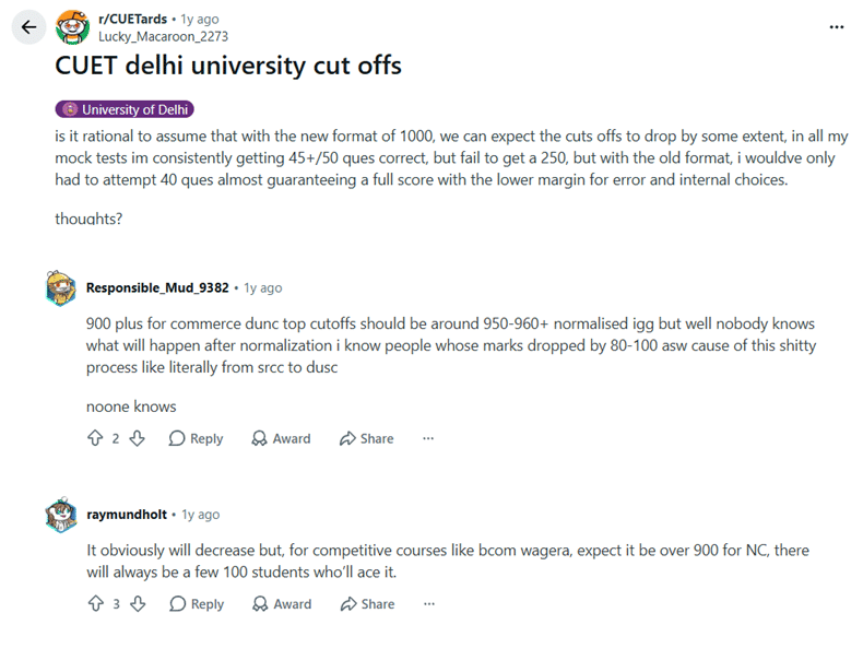 CUET 2026 Score for Top Universities: Reddit Discussions