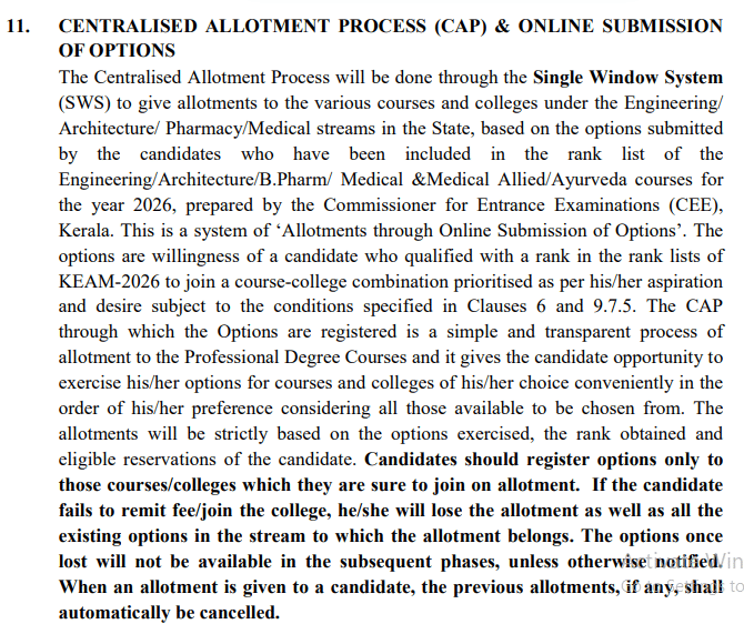 KEAM 2026 Result: Counselling or Centralised Allotment Process (CAP) 
