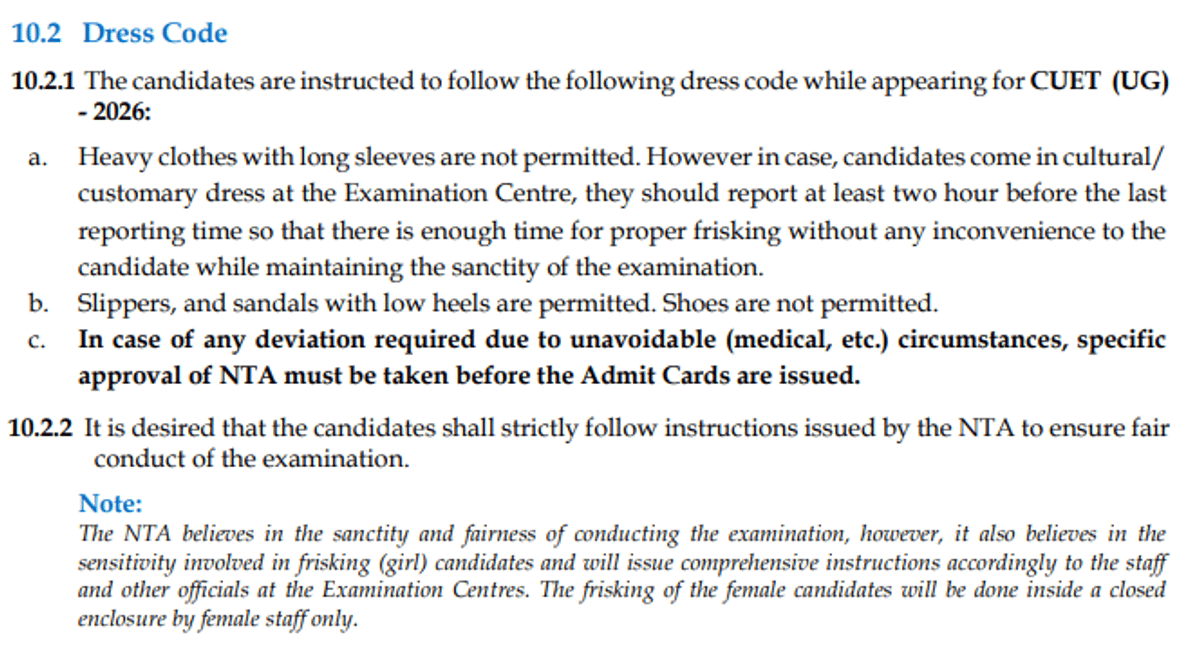 CUET Dress Code for Male
