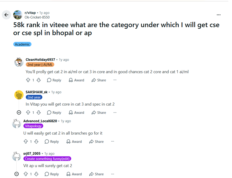 CSE at VIT Bhopal vs VIT AP: Reddit Discussions