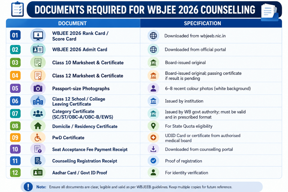 Documents Required for WBJEE Counselling 2026