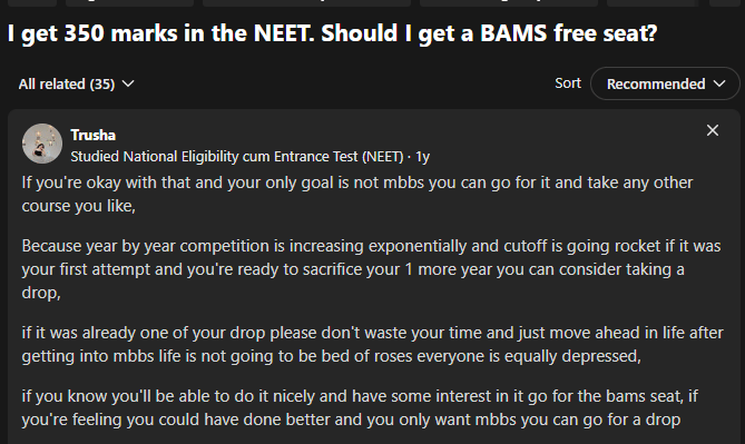 Quora Discussion on Expected Cutoff for NEET BAMS 2026