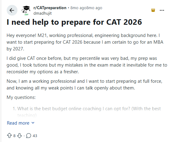 CAT Preparation 2026 : Reddit Discussion