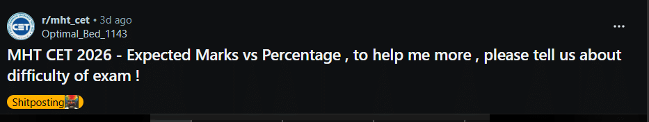 Reddit Discussion on MHT CET Marks vs Percentile 