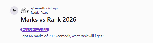 COMEDK 2026 Rank Card: Reddit Discussion