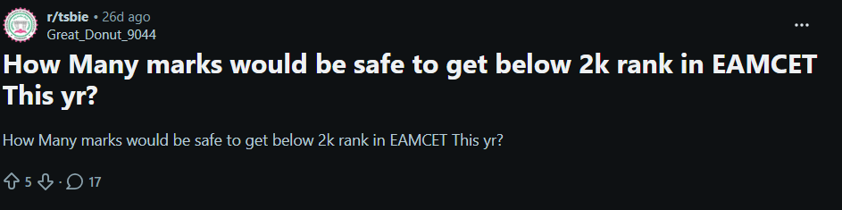 TS EAMCET 2026 Mark vs Rank Analysis : Reddit Discussion
