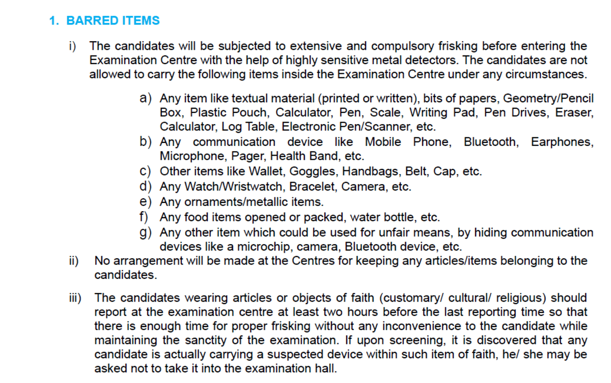 Banned Items in the NEET Exam 2026