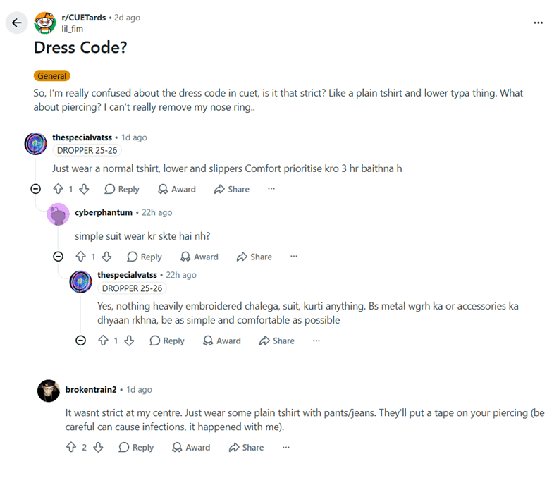 Can I Wear Jeans in CUET Exam?: Reddit Discussions