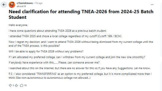 TNEA 2026 Colleges for Cutoff Marks Between 140 to 160: Reddit Discussions