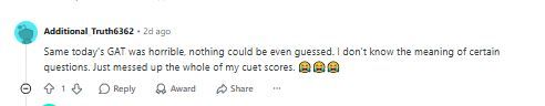 CUET 2026 General Aptitude Test Marks vs Percentile Expected: Reddit Discussions