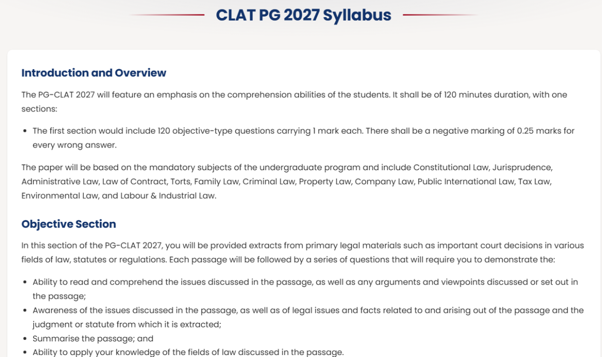 CLAT PG 2027 Syllabus