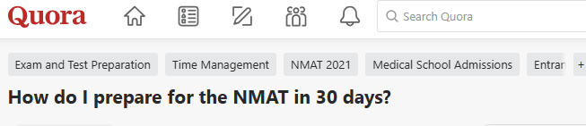 A Quora user asked about a 30-day preparation strategy for NMAT.