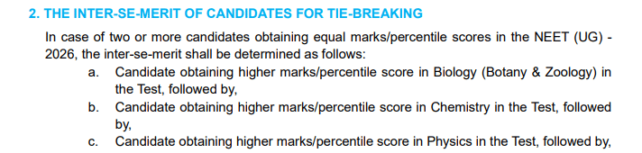 NEET Result 2026: Tie-Breaking Policy