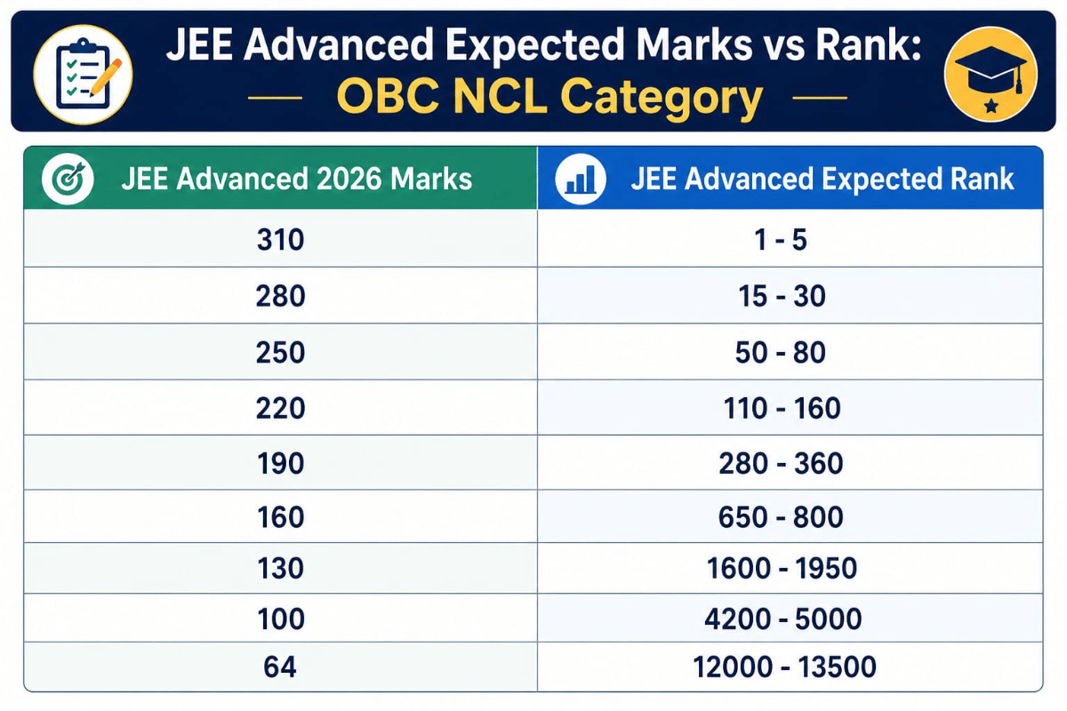 JEE Advanced Expected Marks vs Rank: OBC NCL Category