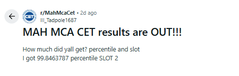 MAH MCA CET 2026 Expected Cutoff: Reddit Discussions