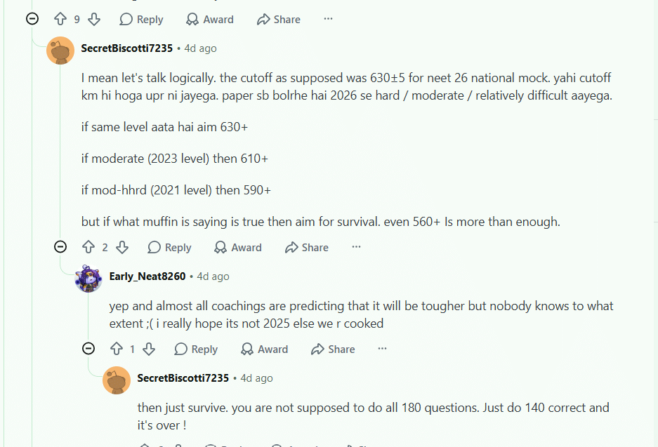 ReNEET 2026 Marks Predictor: Reddit Discussion